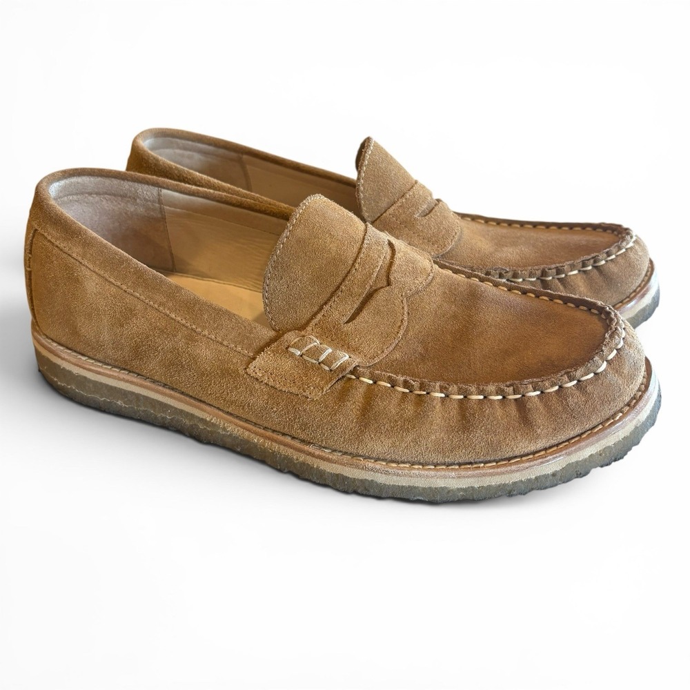 Luca Suede Penny Loafers Men's Size 8.5 Tan Gum Shoe Soles Slip On